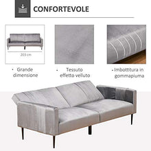 homcom Divano Letto 3 Posti con Schienale Regolabile e Reclinabile 180° in Velluto per Casa o Ufficio, Grigio Scuro