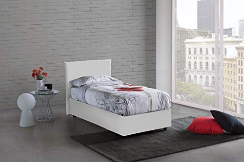 Talamo Italia Letto contenitore Singolo Anna, Made in Italy, Letto con rivestimento in ecopelle, Apertura laterale, con materasso cm 80x190 incluso, Bianco
