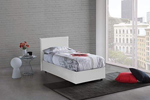 Talamo Italia Letto contenitore Singolo Anna, Made in Italy, Letto con rivestimento in ecopelle, Apertura laterale, con materasso cm 80x190 incluso, Bianco