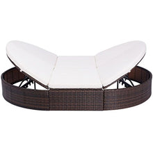 Festnight Letto Lettino Prendisole Matrimoniale a Doppio Ovale in Polirattan Marrone/Nero con Cuscino Bianco da Giardino/Piscina/Patio/Sipaggia/Mare per Esterno 200x140x28 cm