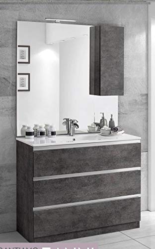 Dafne Italian Design Mobile da bagno con lavabo - Componibile bagno 3 cassetti con maniglia a gola, lavabo e specchio con luce a Led cm. 100 x 46 x 189h. Mobili di altissima qualit�. (STMB)