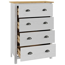 Mobile portaoggetti con 4 cassetti, cassettiera bianca in legno di pino massiccio per soggiorno, ingresso e camera da letto, 79 x 40 x 110 cm, bianco e legno chiaro