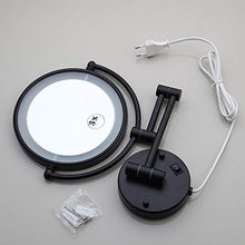 Specchio da trucco nero opaco a LED, montaggio a parete, estremamente pieghevole, doppio lato, 3 x Magnification Bath
