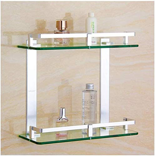GYCS Mensola da Bagno Supporto da Parete Portaoggetti da Bagno Organizzatore Ripiano in Vetro temperato Spazio Materiale Alluminio Ossidazione anodica 7 mm (Dimensioni: 26,5 * 35 cm)