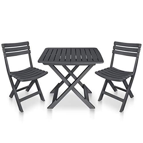 Tidyard Set 3 pz Tavolo da Giardino con 2 Sedie in Plastica Antracite,Tavolo e Sedie da Giardino Pieghevoli Plastica,Tavolo e Sedie da Esterno Pieghevoli in Plastica
