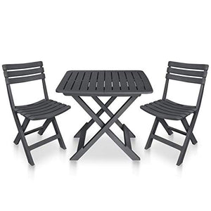 Tidyard Set 3 pz Tavolo da Giardino con 2 Sedie in Plastica Antracite,Tavolo e Sedie da Giardino Pieghevoli Plastica,Tavolo e Sedie da Esterno Pieghevoli in Plastica