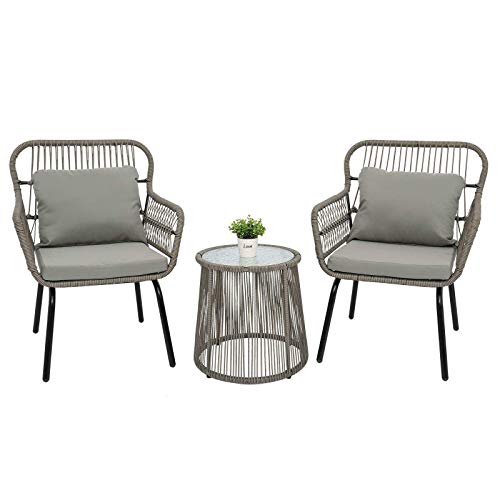 Tavolo da Letto, 3 Pezzi Bistro Set Tavolo da Patio e 2 sedie a Sdraio Cuscino Cuscino in Vimini