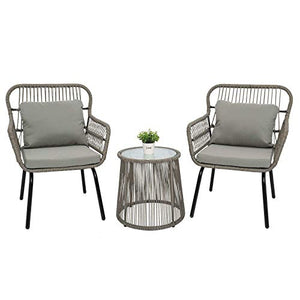 Tavolo da Letto, 3 Pezzi Bistro Set Tavolo da Patio e 2 sedie a Sdraio Cuscino Cuscino in Vimini