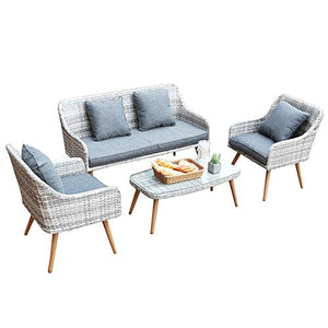 Set di Mobili da Giardino per Esterni, Set di 4 Pezzi di Combinazione di Sedie in Vimini Mobili da Conversazione da Giardino con Tavolino da caffè in Vetro con Sedia Doppia Sedia Singola
