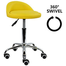 KKTONER Sgabello Rotondo in Pelle PU con Schienale Regolabile Regolabile in Altezza Sedia da Lavoro Girevole con Ruote Spa (Giallo)