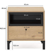 VS Venta-stock Comodino Javea 1 cassetto e 1 nicchia, Color Legno e Nero, 45 cm (Larghezza) 40 cm (profonditá) 47,5 cm (Altezza)