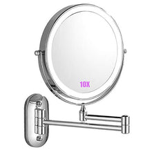ZJBB Specchio Cosmetico Illuminato da Parete con Ingrandimento 10X, USB Ricaricabile Specchio Trucco, Specchio da Bagno Estensibile con Luce LED Regolabile per Spa e hotelPolished Chrome