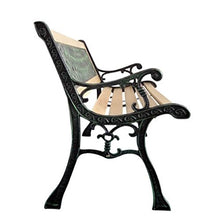 SHENGFENG Panca da giardino, in legno e metallo, panca per sedersi, panca esterna, 122 x 73 x 34 cm