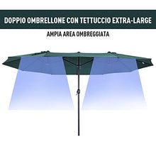Outsunny Ombrellone da Giardino 460x270x240cm Doppio con Apertura a Manovella, Acciaio e Poliestere Verde