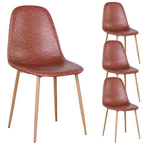 JIASEN 1234 - Set di 4 sedie da pranzo con cuscino in pelle PU, schienale e gambe in metallo noce, design moderno, per sala da pranzo, cucina e soggiorno, colore: marrone