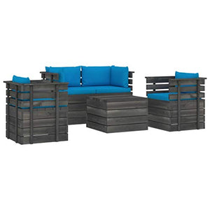 FAMIROSA Set Divani da Giardino su Pallet 5 pz con Cuscini Massello Pino-1819