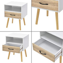 Comodino da Notte con Cassetto e Scomparto Portaoggetti 57 x 42 x 40 cm Tavolino da Divano a 4 Gambe in Legno Tavolo Basso da Salotto/Soggiorno/Camera da Notte - Bianco/Effetto Rovere