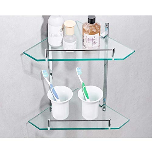 XBSXP Mensola angolare in Vetro per Vasca da Bagno a 2 Livelli Mensola in Vetro temperato per Bagno Mensola in Vetro temperato da 8 mm Supporto a Parete Triangolare Portaoggetti per Doccia