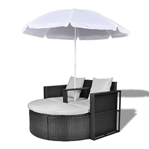 Anself Set Lounge da Giardino,Set divani da Giardino in polirattan con Parasole da Esterno Nero