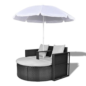 Anself Set Lounge da Giardino,Set divani da Giardino in polirattan con Parasole da Esterno Nero