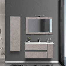 Mobile bagno sospeso 90/110 cm, cassetti e ante con chiusura rallentata, completo di specchio e lavabo in ceramioa (Effetto Pietra Beige, Mobile 110 con lavabo e specchio)