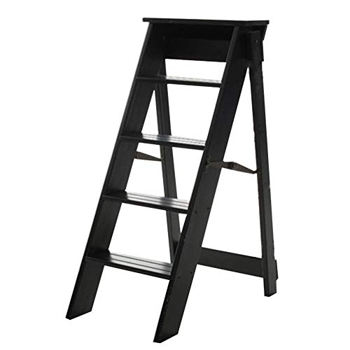 Piedistallo per Piante, Sgabello con gradini in Legno, Sgabello con Scala Pieghevole, piedistallo per Piante, scalette per vasi da Fiori per Interni, espositore Decorativo Multifunzione (Colore: NER