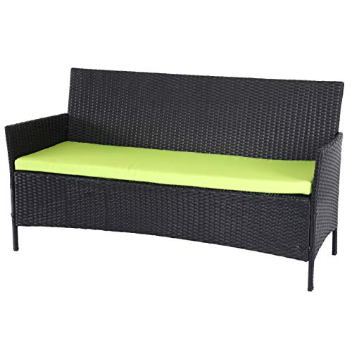 Mendler Serie Halden per l'esterno Divano Sofa 3 posti polyrattan Antracite con Cuscino Verde