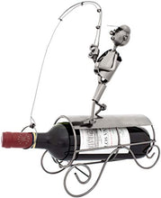 BRUBAKER Portabottiglia da Vino dal Raffinato Design Pescatore con La Canna da Pesca - Portabottiglie per Vino in Metallo con Biglietto di Auguri