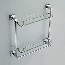ZLININ Y-longhair Mensola da bagno a 2 strati in vetro, porta trucco a parete per il bagno, con portasciugamani completo in rame, cromato, 3 misure