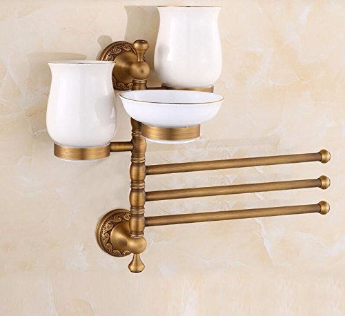 MBYW Portasciugamani Alto carico Portasciugamani da Bagno Mensola portaoggetti Porta Asciugamani, portasciugamani Europeo, Girevole, a Parete, 3 Barre e 2 Tazze e Un Piatto Lunghezza Asta 30,5 cm