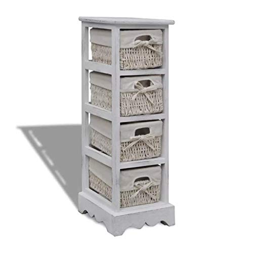 GOTOTOP Cassettiera in legno con 4 ceste 74 x 25 x 28 cm organizzatore di stoccaggio multiuso comò per camera da letto con cassetti stile rustico