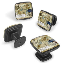 Set di 4 pezzi con maniglia quadrata per armadio da cucina, credenza, cassettiera, cassettiera, con viti, per cucina, comò, armadietto, bagno, armadio con teschio e mappa del tesoro