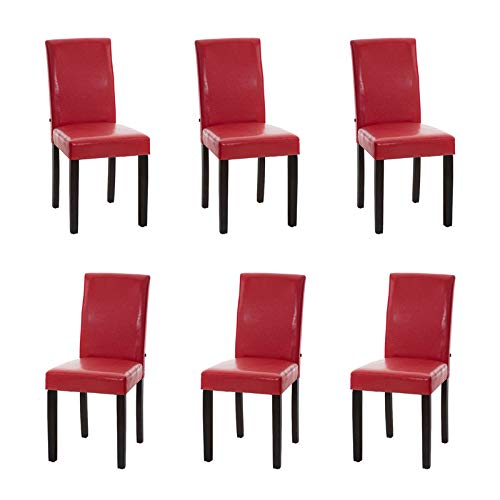 CLP Set 6X Sedie Pranzo INA - Sedie Soggiorno Imbottite in Similpelle - Sedie Cucina in Legno Marrone Scuro, Colore:Rosso