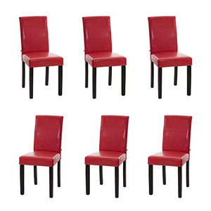CLP Set 6X Sedie Pranzo INA - Sedie Soggiorno Imbottite in Similpelle - Sedie Cucina in Legno Marrone Scuro, Colore:Rosso