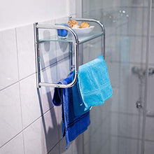 Relaxdays portasciugamani Mensola Porta Asciugamani, Oggetti Bagno, Ripiano in Vetro, 34 x 45 x 23 cm, Acciaio Inossidabile, Argentato, Argento, 1 pz