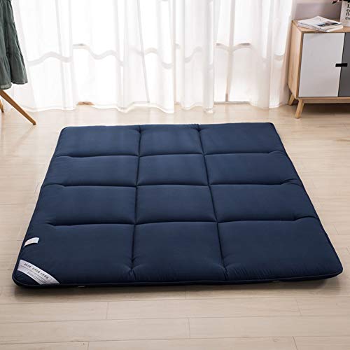 WJH Soffice Materasso Traspirante, Tatami, Materasso futon Giapponese Antibatterico Antiacaro in Microfibra Soft Regina Dormire Pad-Blu Marino 150x220cm(59x87inch)