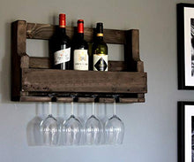 Portabottiglie in Legno di Alta qualità per la Parete - con portabicchieri - Marrone - Pronto per Il Montaggio - scaffale per Bottiglie e Bicchieri da Vino