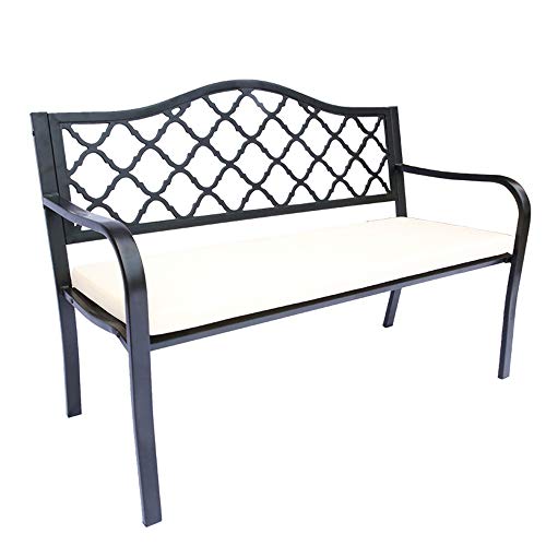 Panca Da Giardino In Metallo Panca Da Esterno，Panchina In Legno Massello Anticorrosivo Con Schienale，Acciaio Resistente E Resistente Panchina Del Parco，Per Cortile / Portico / Passaggio di Lavoro