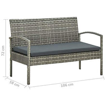 Tidyard Set Divani da Giardino 4 pz con Cuscini in Polyrattan Grigio,Salotto da Giardino,Set Mobili da Giardino,Tavolo Rettangoalre+Panca 2 Posti+2 Poltrone da Giardino per Esterno