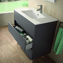Yellowshop - Mobile Mobiletto da Bagno in Legno Cm 100 Completo di Lavabo in Ceramica E Specchiera LED Arredo Moderno Modello Arenys 1000 (Grigio Opaco)