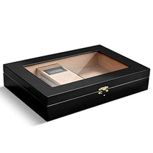 XYF Humidor in Cedro Artigianale, Scatola Porta Sigari Umidificatore, con Igrometro E Umidificatore, Doppio Vano Portaoggetti per Finestra in Vetro Verniciato Pianoforte, Tenendo 25 Sigari
