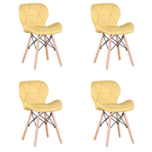 GroBKau - Set di 4 sedie imbottite in tessuto, stile moderno, per soggiorno, sala da pranzo, cucina Giallo