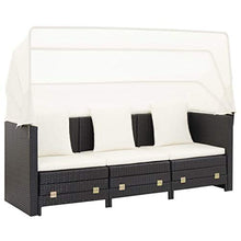 Tidyard Divano Letto per Esterni con Tetto, Divano Letto a 3 Posti Estendibile, Mobili da Giardino in Polyrattan Nero
