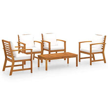 Tidyard Set 5 pz Divani da Giardino in Legno Massello di Acacia con Cuscini,Salotto da Giardino Esterno,Set Mobili da Giardino,Tavolo Rettangoalre+2 Panche 2 Posti+2 Poltrone da Giardino per Esterno
