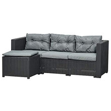 Outsunny Set Mobili da Giardino in Rattan PE Divano 3 Posti e Poggiapiedi/Tavolino, Cuscini Sfoderabili, Nero Grigio