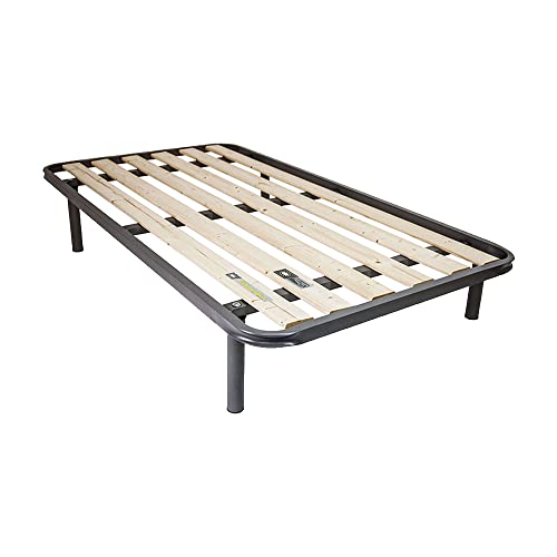 Comprarredo Rete in ferro ortopedica a doghe verticali misure 120 x 190 cm, robusta rete a tavole in legno massello con telaio in metallo, per materasso una piazza e mezza