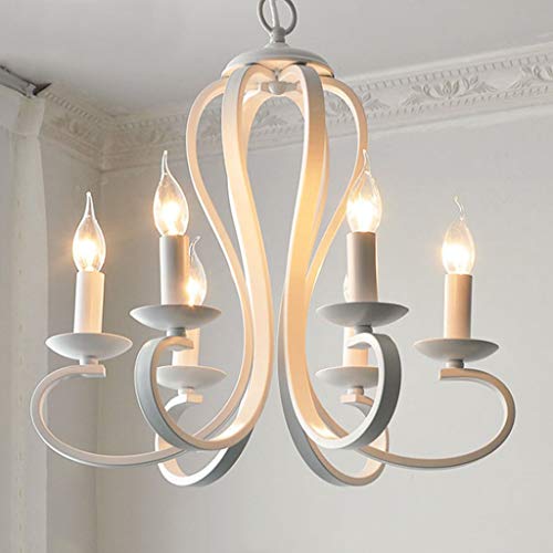 Lampadario Antico Con Luce A Sospensione Country House LED 6 Lampadario in Ferro Con Fiamma Regolabile in Altezza Vintage Per Soggiorno Camera Da Letto Sala Da Pranzo Lampadario Da Cucina,Bianca