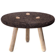 Biosughero - Tavolino Rotondo in Sughero Bruno e Legno di Rovere MOD. Rolha - Dimensioni: h.37 Ø60 cm