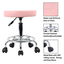 KKTONER Sgabello Rotondo in Pelle PU con poggiapiedi Regolazione dell'altezza della Parte Girevole Spa Salone di Disegno Tattoo Workshop Massaggi Sgabelli Sedia operativa Rosa