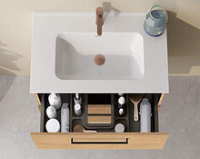 Mobili VARMA 60 cm | Finitura Rovere Hawaii | Maniglie Nere | Mobile 60 x 64 x 46 cm con 2 cassetti + lavabo in cerámica
